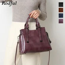 Роскошные кожаные женские сумки Rodful, женская сумка из натуральной кожи, винтажные ручные сумки, сумка-мессенджер на плечо, женская сумка