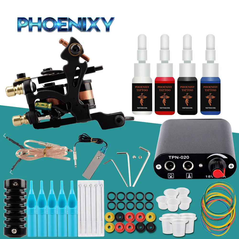 Starter Tattoo Kit Tattoo Machine Gun 10 Wrap Coils Inks Pigment Set