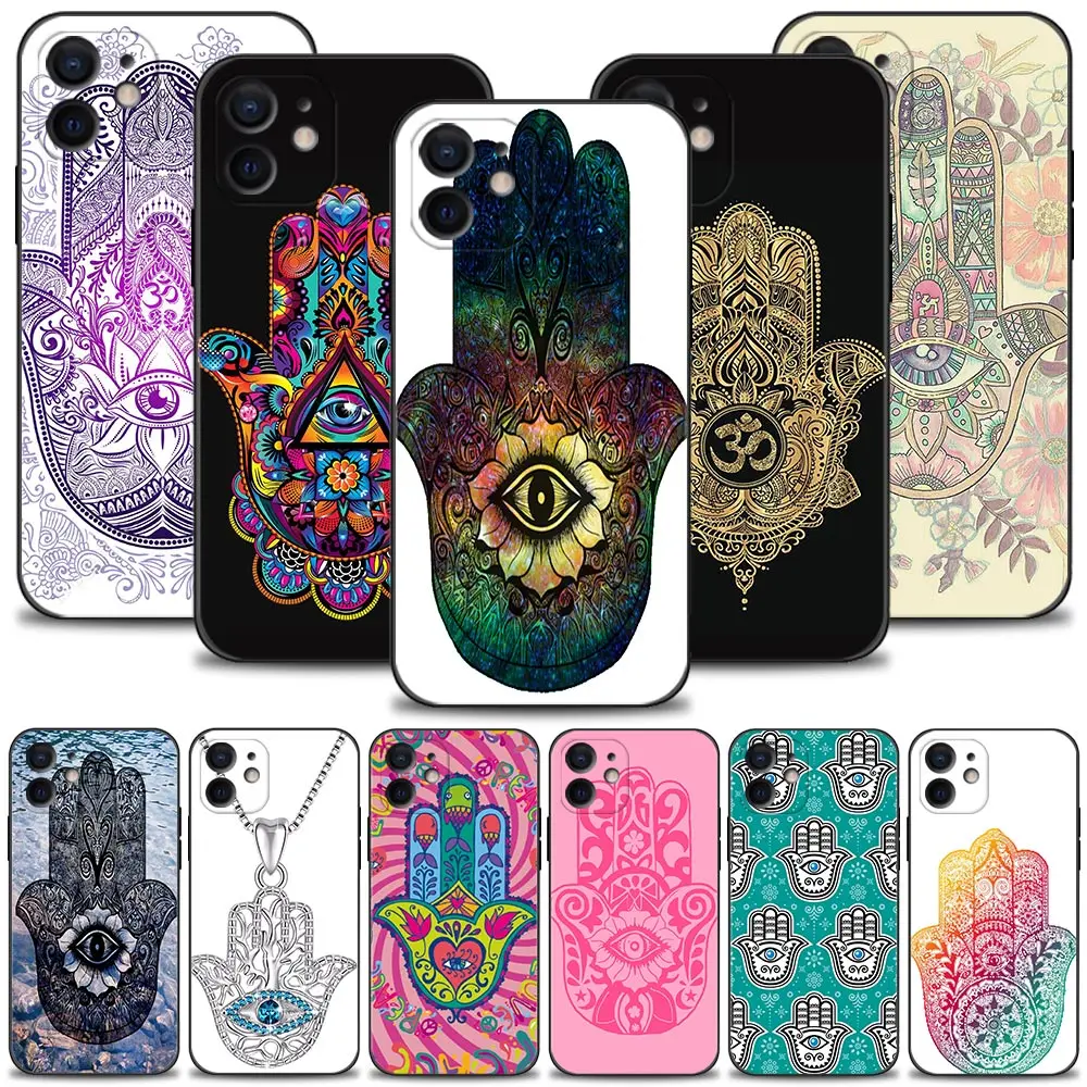 

Shell For Apple iPhone 14 13 12 11 Pro Max 13 12 Mini XS Max XR X 7 8 Plus 6 6S Cover Silicone Case Hamsa Hand of Fatima
