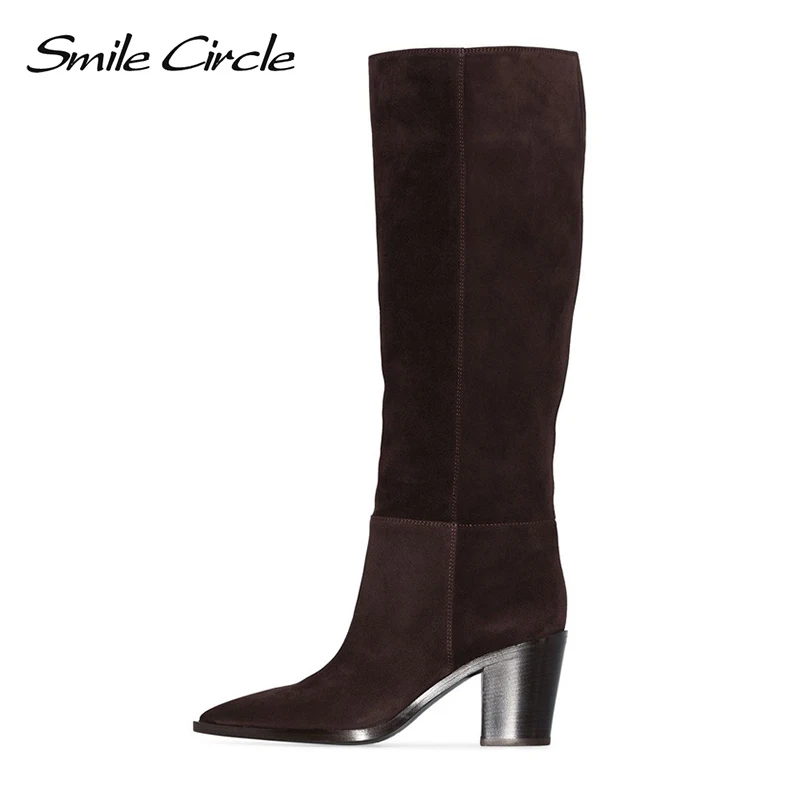 

Smile Circle over the calf boots Women Big size Slip-on thigh high long boots Pointed toe High heel Ladies Shoes 2019