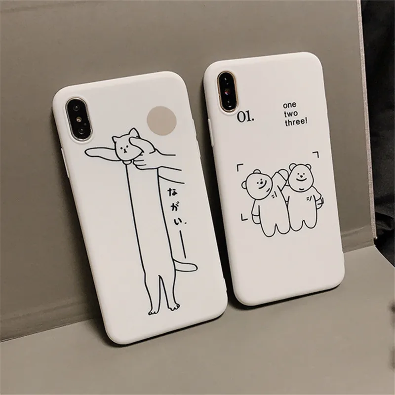 For iPhone 7plus case silicone cover Retro black cat Simple funny bear Phone case for coque iPhone 7 6s 8 Plus X XR XS MAX Case