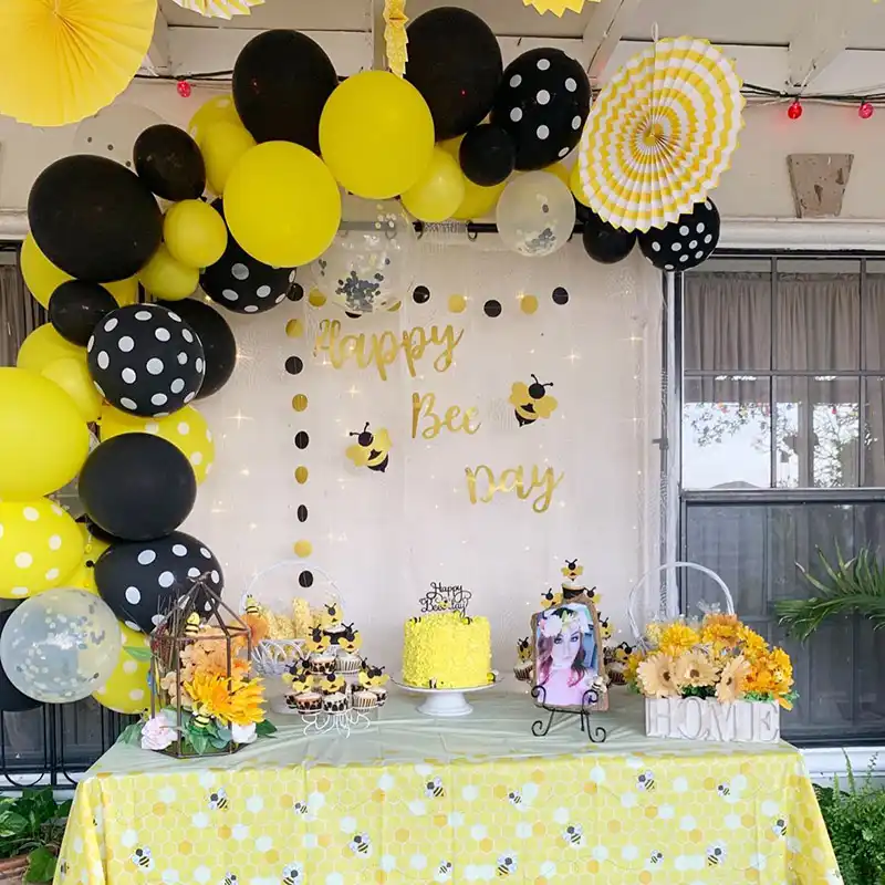 Bumble Bee Themed Happy Bee Day Balloons Happy Birthday Banner