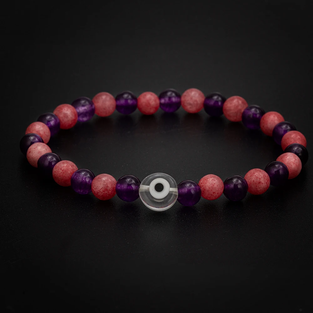 Lucky Eye камень бусины сглаза браслет розовый фиолетовый Strand браслет регулируемые ювелирные подарки ручной работы для женщин мужчин EY6438