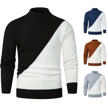 

2020 Autumn Winter Wear Sweater Long Sleeve Mandarin Collar Men Patchwork Casual Pullover Cotton Coat Dropshopping