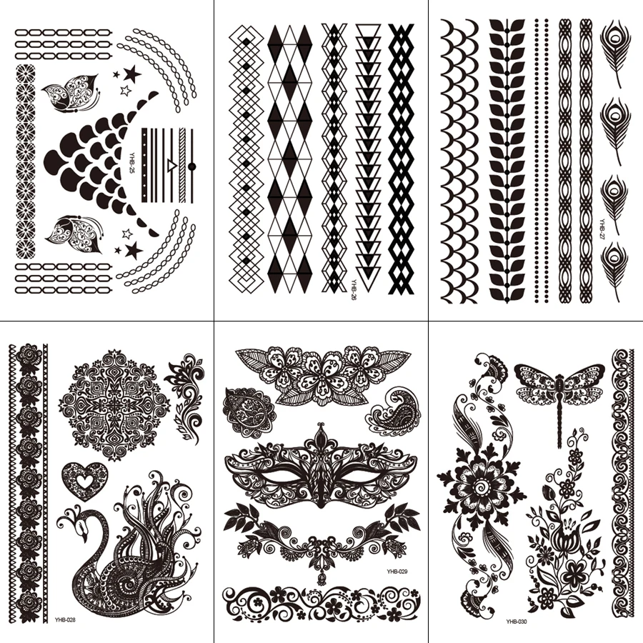 Black Lace Temporary Tattoo Stickers Arm Ring Border Butterfly Waterproof Female Emotional Body Art Fake | Красота и здоровье