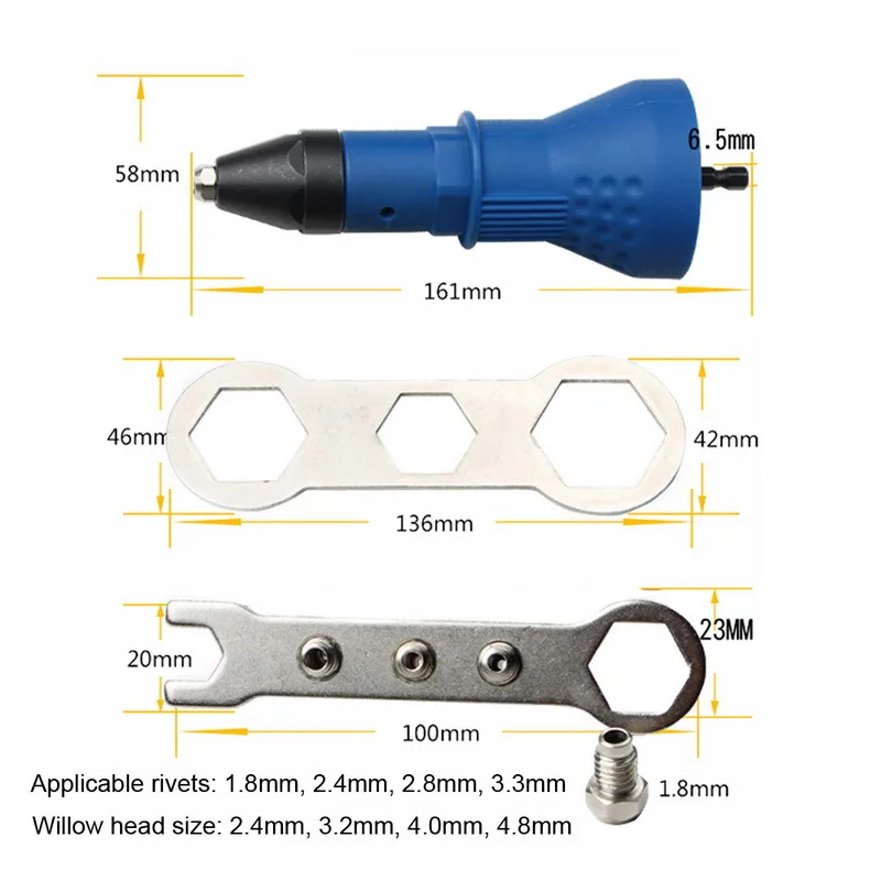 Rebite porca arma puxar broca rebitador adaptador de conversão elétrica para sem fio rebitar bico porca ferramenta multifunções arma prego ferramenta