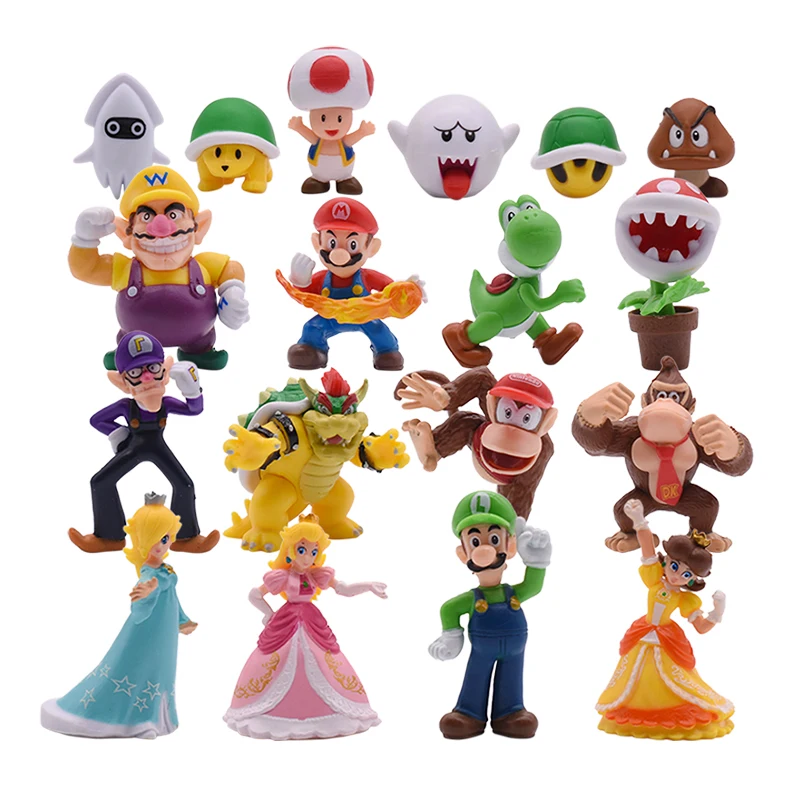 

18Pcs/Lot Mario Bros PVC Action Figures Toys Yoshi Peach Princess Luigi Shy Guy Odyssey Toad Boom Model Cartoon Dolls