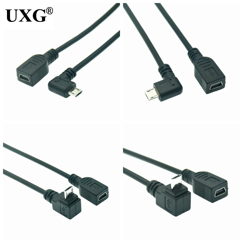 

Converter Data Cable 90 Degree Up Down Left Right Angled Micro USB Male To Mini USB Female Adapter Converter Data Cable Line