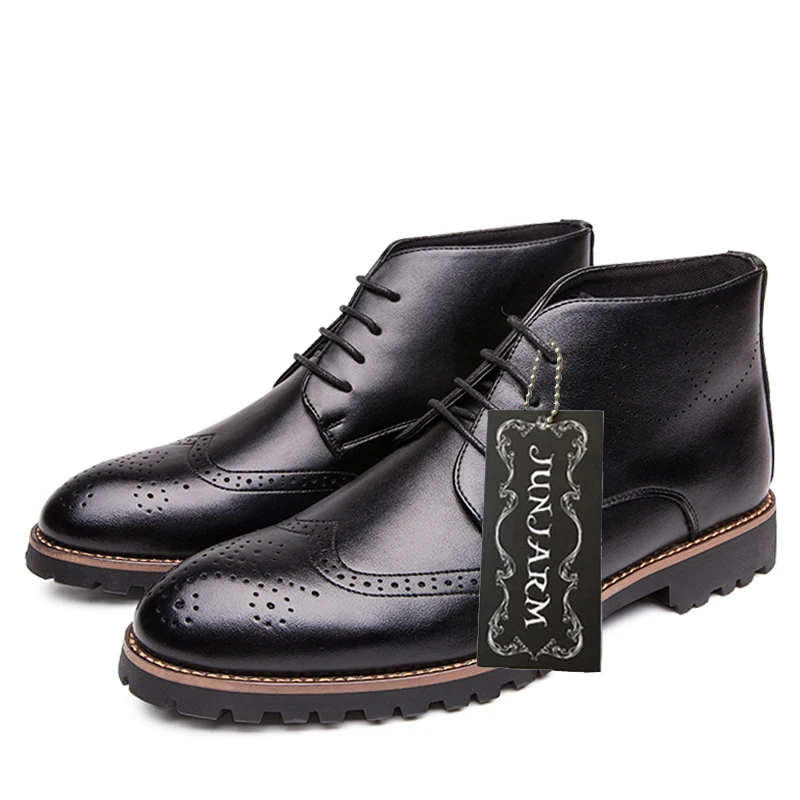 JUNJARM/мужские ботинки из натуральной кожи высокого качества; модные мужские Ботильоны; ботинки для верховой езды; уличные рабочие ботинки; мужские ботинки с перфорацией типа «броги»