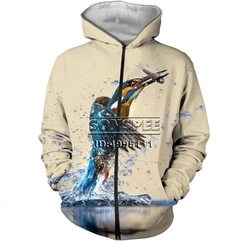 

SONSPEE 3D Print Unisex Funny Birds Eagle Catching Fish Zipper Hoodies Sweatshirts Casual Jacket Hip Hop Tops A1098