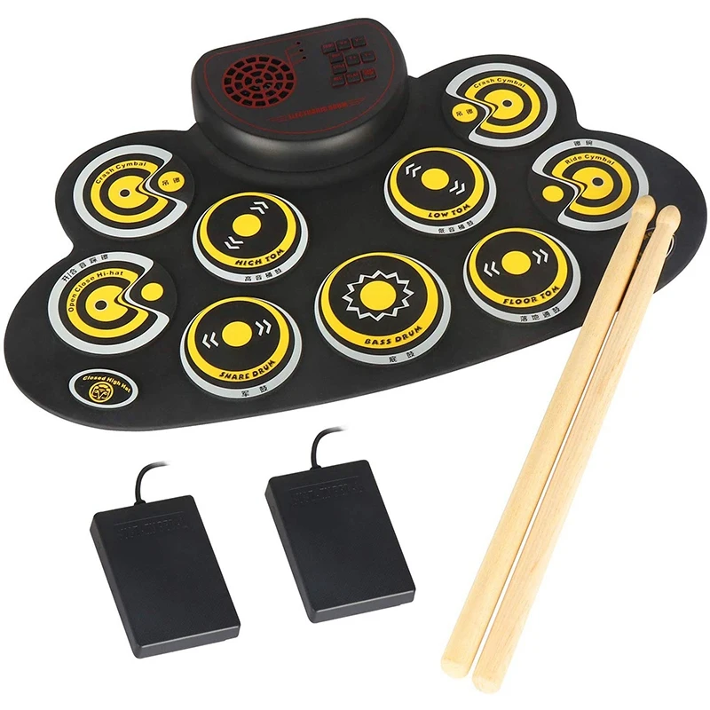 

Electronic Drum Set Portable Electronic Roll Up Practice Pad Drum Kit with Built in Speakers Foot Pedals Drumsticks