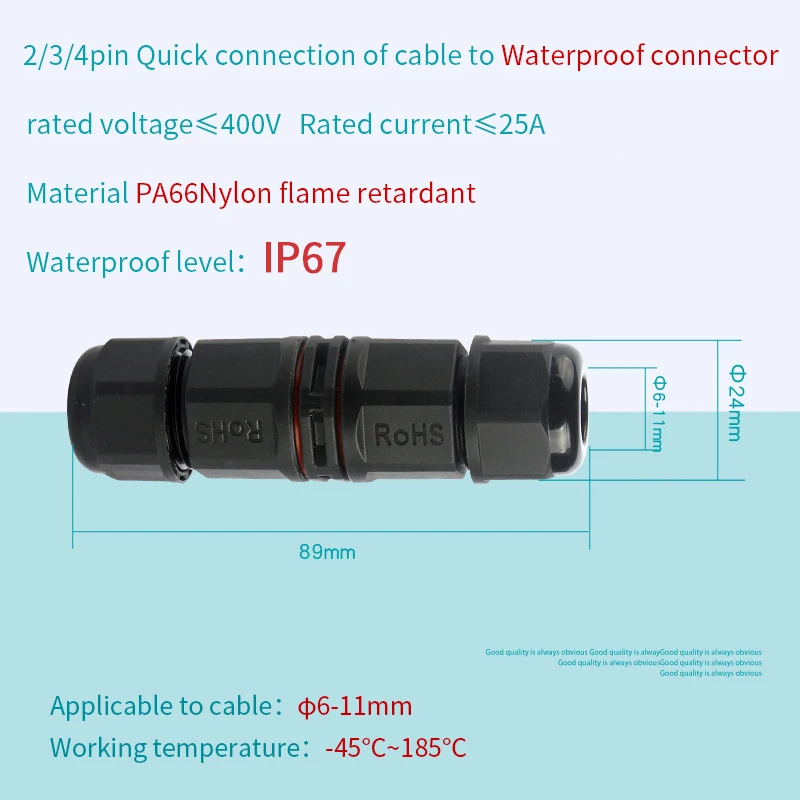 IP67 Водонепроницаемый разъем 400V 25A 6-11 мм 2/3/4Pin Электрический винт Тип Мощность кабель штекер распределительная коробка для напольный светильник