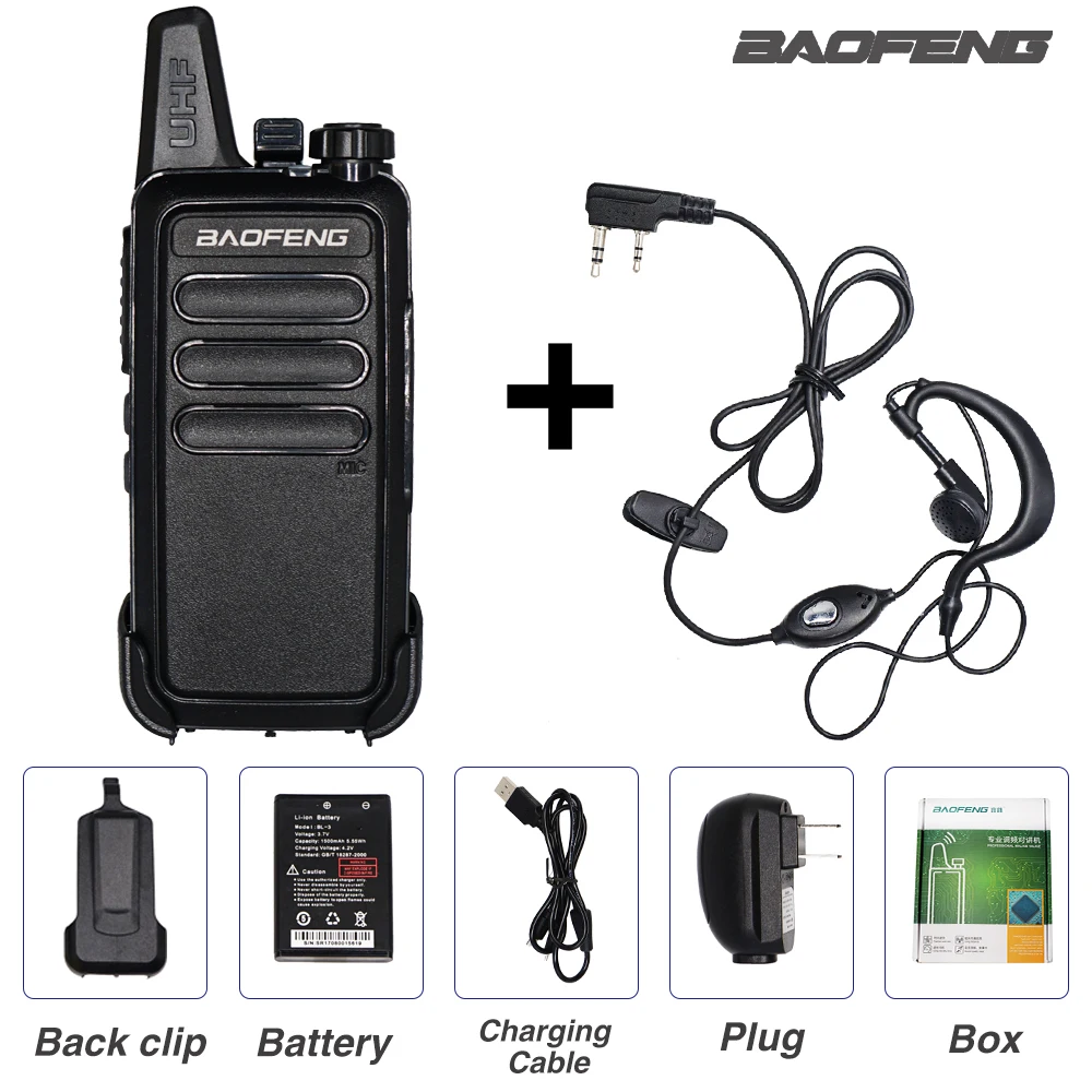 Baofeng BF-R5 мини рация UHF трансивер 400-470 МГц WLN KD-C1 портативный CB Ham Радио KDC1 удобный двухстороннее радио USB зарядка - Цвет: 1pcs box add earp