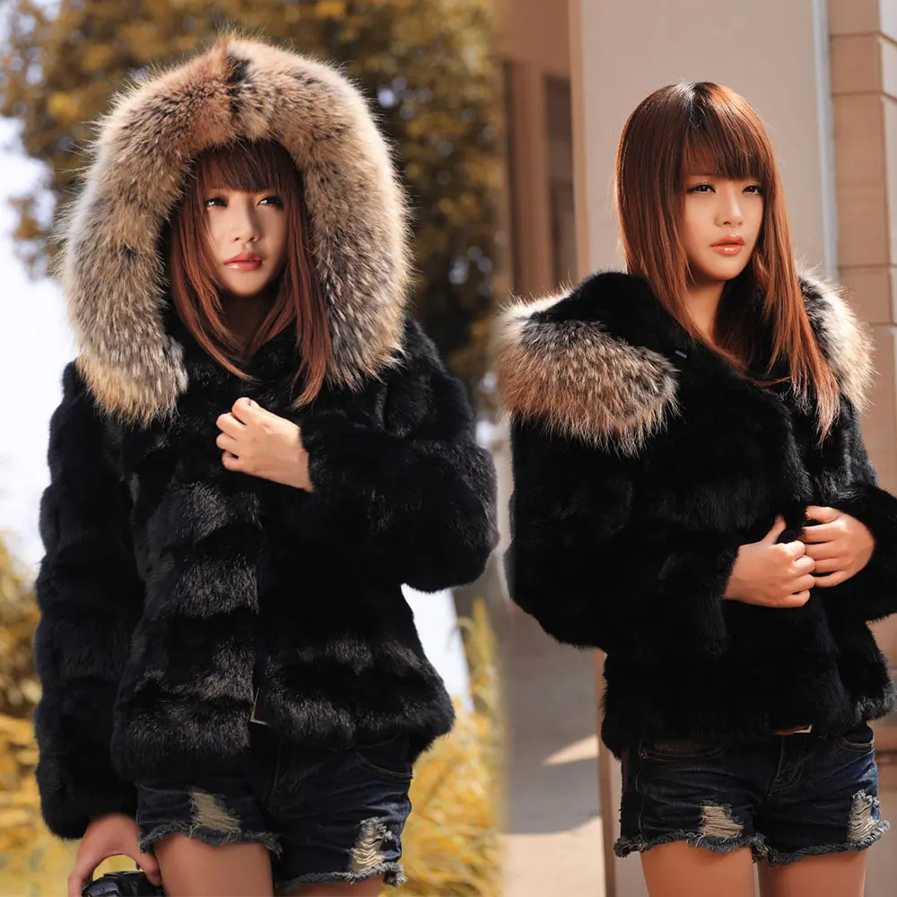 Женская Подлинная зимняя верхняя одежда с отделкой капюшона енота и