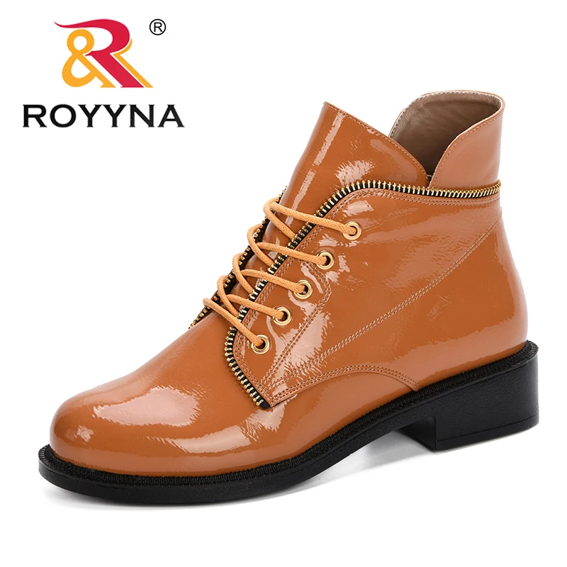 ROYYNA 2019 осень зима женские модные ботильоны белые черные красные оранжевые