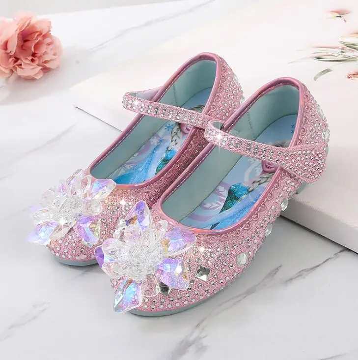 principessa argento Frozen Elsa Scarpe Scarpe Calzature bambina Scarpe Mary Janes glitter scarpe di compleanno crysta strass scarpe da ragazza fiore 
