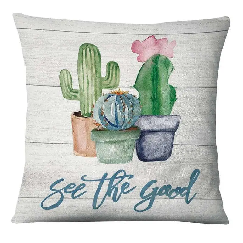 Refreshing Hand Painted Succulent Plants Print Pillowcase Home Pillow Decoration Cushion Decorative Pillow Home Decor Sofa Throw 