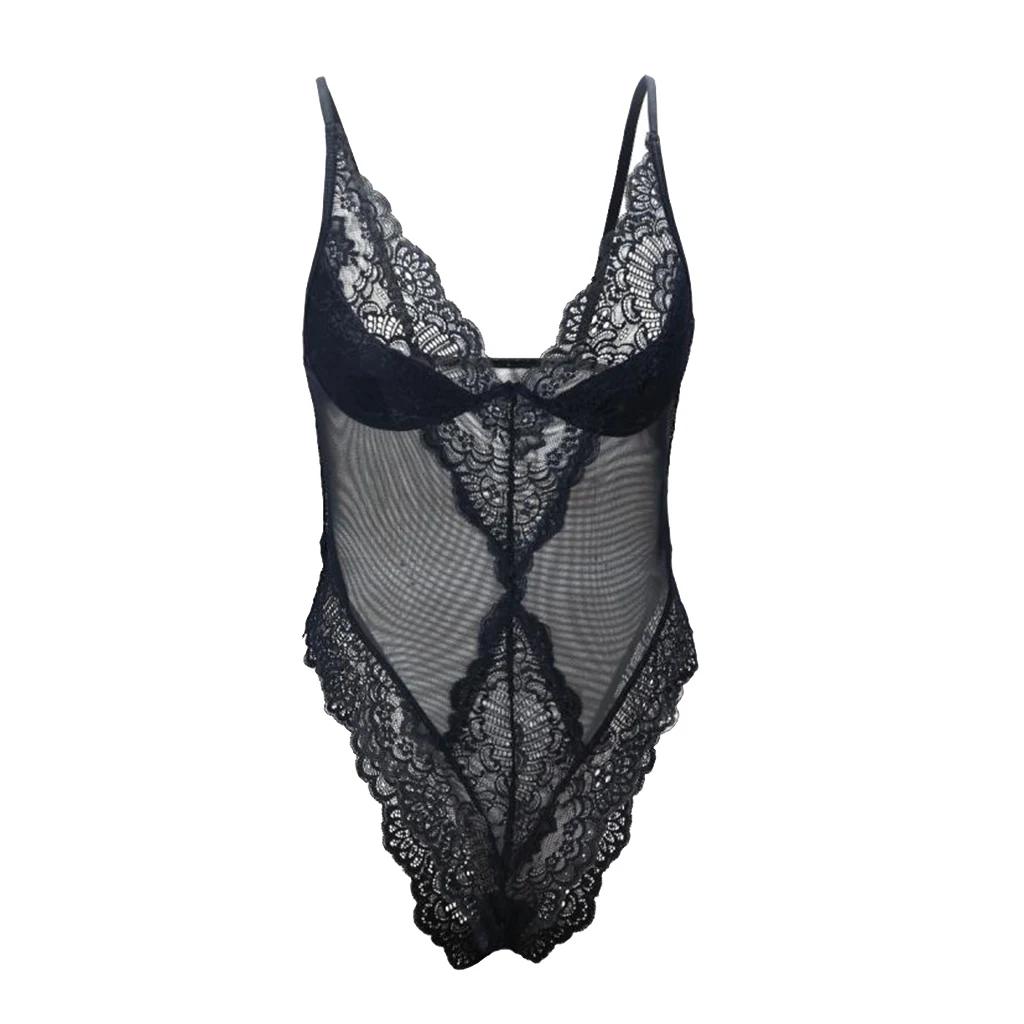 Women's Sexy Floral Lace Sleepwear Bodysuit Push Up Bra Mesh One Piece Transparent Erotic Lingerie Bikini Soft Underwear