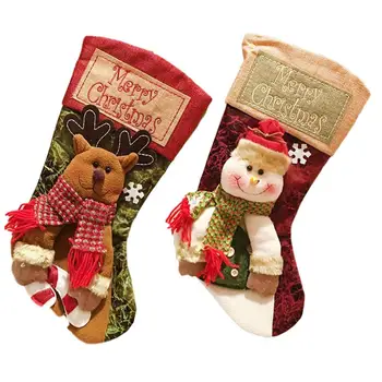 

1 Pc Christmas Stockings Socks Gift Bag With Snowman Bear Candy Gift Bag Fireplace Christmas Tree Decoration New Year
