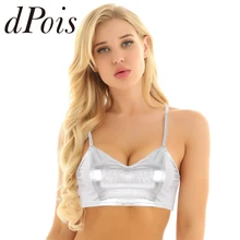 Женский Блестящий металлический сексуальный бюстгальтер, топы на тонких бретельках, Женский лифчик, бюстгальтер, топ, жилет, укороченный топ для Рейфов и музыкальных фестивалей