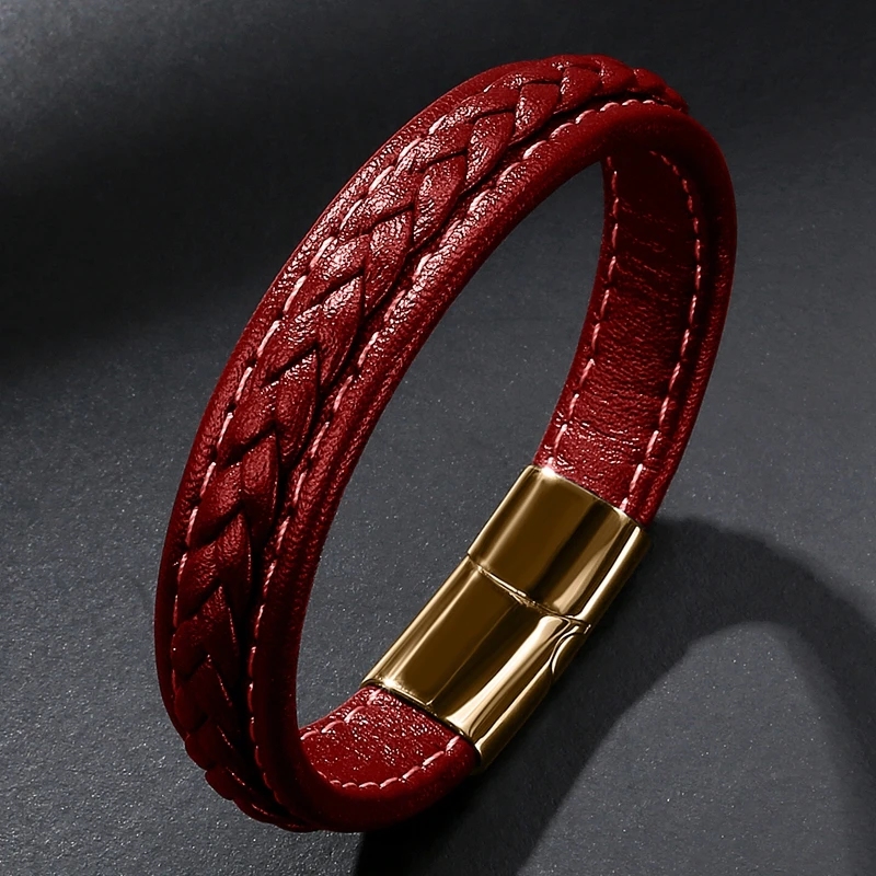 Metal Bracelet Leather Bracelet Stainless Steel Bracelet MOZO FASHION Retro Men Jewelry Braided Leather Women Handmade Bracelet Stainless Steel Clasp Wrist Band 010