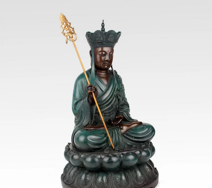 725+++ 1" китайский Тибетский Бронзовый Лотос Ksitigarbha Bodhisattva статуэтка Будды из латуни