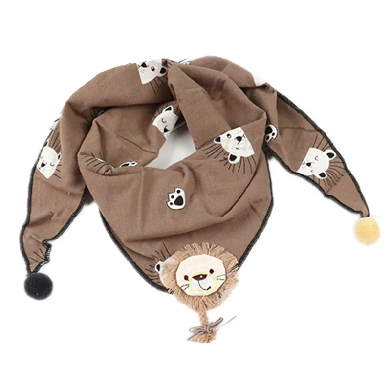 Осенне-зимний детский шарф из хлопка и льна, милый треугольный шарф с рисунком льва, одежда для маленьких мальчиков и девочек, нагрудники-шарфы для малышей - Цвет: 04