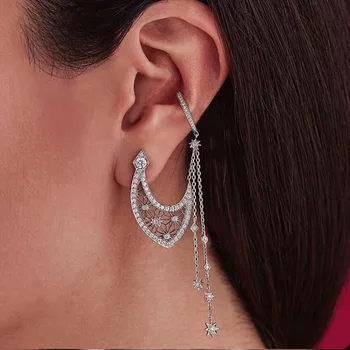 

New style single piece golden moon and start chain with zircon earrings for women party or gift