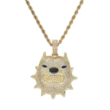 

Hip Hop Jewelry High Quality Iced Out Chain 18K Gold Plated Bling CZ Simulated Diamond Hip-hop Bully Dog Pendant Necklace