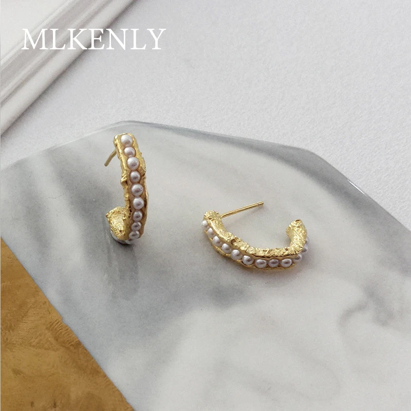 MLKENLY INS Стерлинговое Серебро 925 пробы Инс индивидуальные бисерные женские креативные необычные серьги-гвоздики