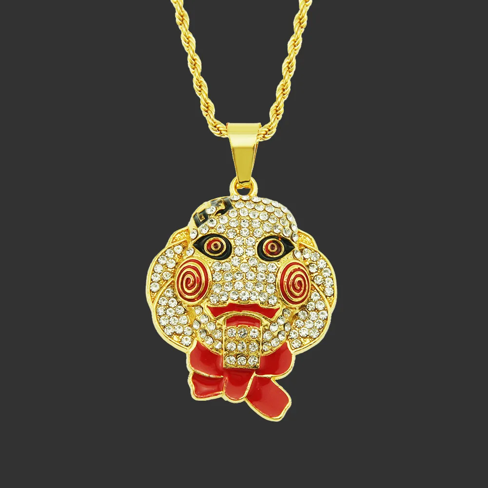

Europe And America Exaggeration Cool Cry Pendant Necklace Oil Drop Zircon Doll Mask Trend Men And Women Hip Hop Accessories