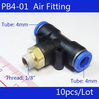 

High quality PB4-01 10Pcs Air 1/8" Thread 4mm One Touch Push In T Joint Quick Fittings