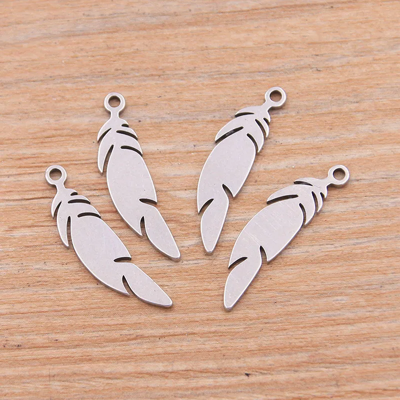 

20PCS 7*25MM Stainless Steel Feather Metal Stamping Blanks Diy Animal Charm Pendant Necklace Accessories