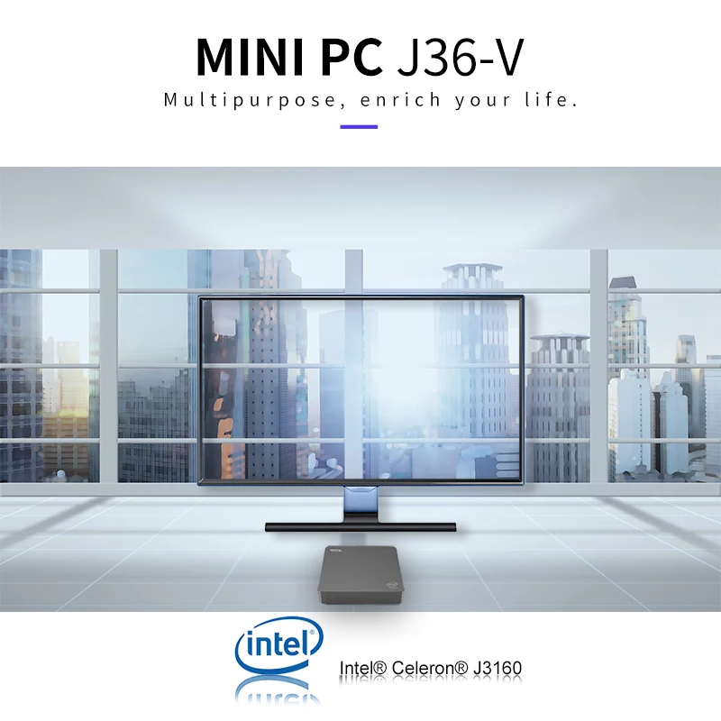 J36-V Мини ПК Intel3165 Windows 10 J3160 4 Гб+ 64 Гб BT4.0 USB3.0 HDMI 1,4+ VGA 2,5 дюйма HDD 2,4 ГГц/5,8 ГГц WiFi TF карта мини ПК