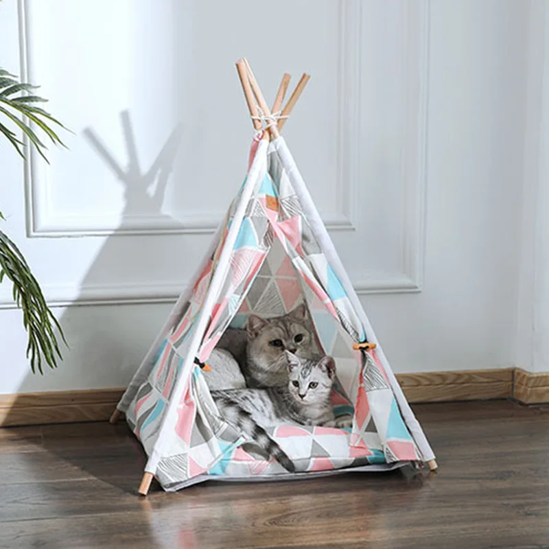 Pet Tent Dog Kennel Portable Teepee Thick Cushion Cat Bed Puppy Excursion Linen for Little Animals Pets | Дом и сад