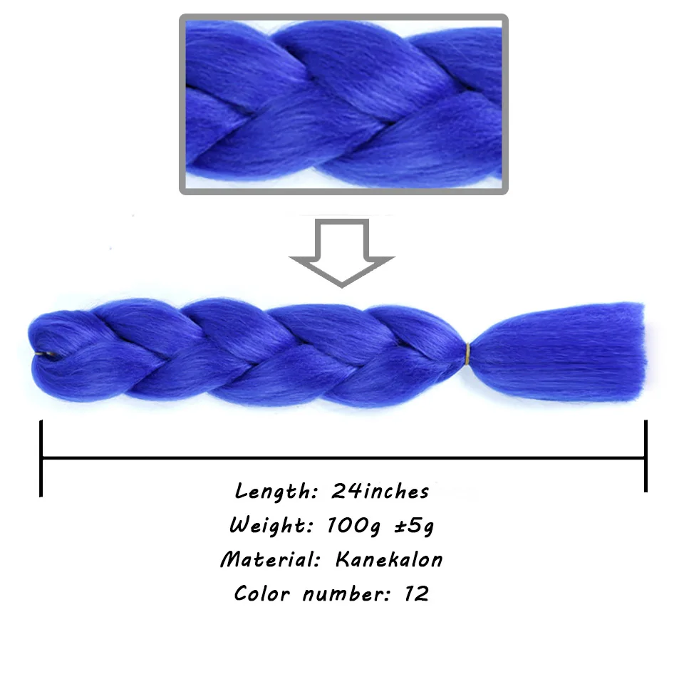 LVHAN, 24 дюйма, цветные синтетические волосы, африканские, джамбо волосы, косички, синие, предварительно растянутые, Омбре, плетение, аксессуары для волос - Цвет: #35
