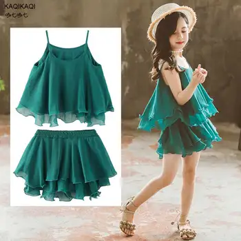

2020 new Kid Girls Sleeveless Chiffon Tops Floral Tutu Skirts 2Pcs Clothes Set Outfit Suit Set Summer Infant Clothing