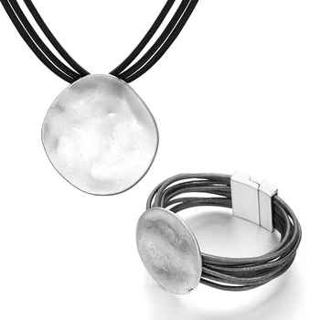 

Vintage Jewelry Sets for Women Multi-layer Leather Bracelet Pendant Necklace Elastic Rngs Fashion Jewelry Christmas Gifts 2020