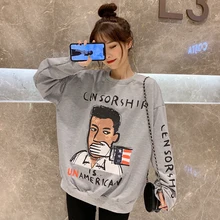 Kpop Fashion Hoodies Print Letter Hoodies Women Round Neck Harajuku Plus Velvet Long Sleeve Sweatshirt Ladies Tops Women Clothes