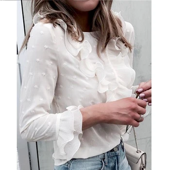 

Women Blouse Shirt 2020 Long Sleeve Shirt Ruffle Tops Casual Loose Lady Blouse Polka Dot Print Blouses Womens Blouses