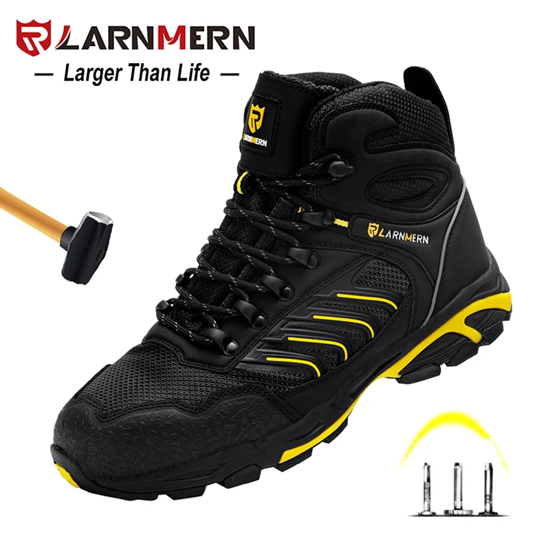 LARNMERM-zapatos de seguridad para hombre, calzado de trabajo con punta de acero, cómodos, ligeros, antideslizantes, para construcción - AliExpress Calzado