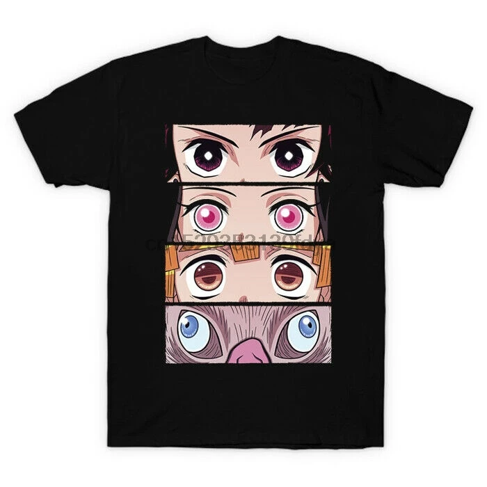 Черная футболка Tanjiro Nezuko Zenitsu Inosuke Eyes Kimetsu No Yaiba рассекающая демонов|Футболки| |