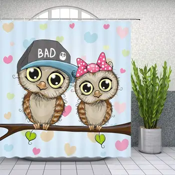 

Cartoon Bird Shower Curtain Bad Owl Funny Animal Cute Bathroom Decor Background Waterproof Polyester Fabric Home Bath Bedroom