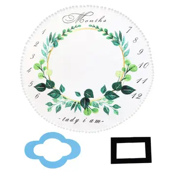 

2 Pcs/set Baby Monthly Milestone Blanket with Frame Thick Round Rug Photo Props P31B