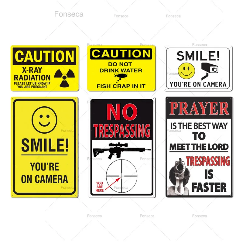 Funny Warning Metal Tin Sign Wall Art Plates Decor for Man Cave Chicken Coop No Trespassing Beware Caution Iron Poster