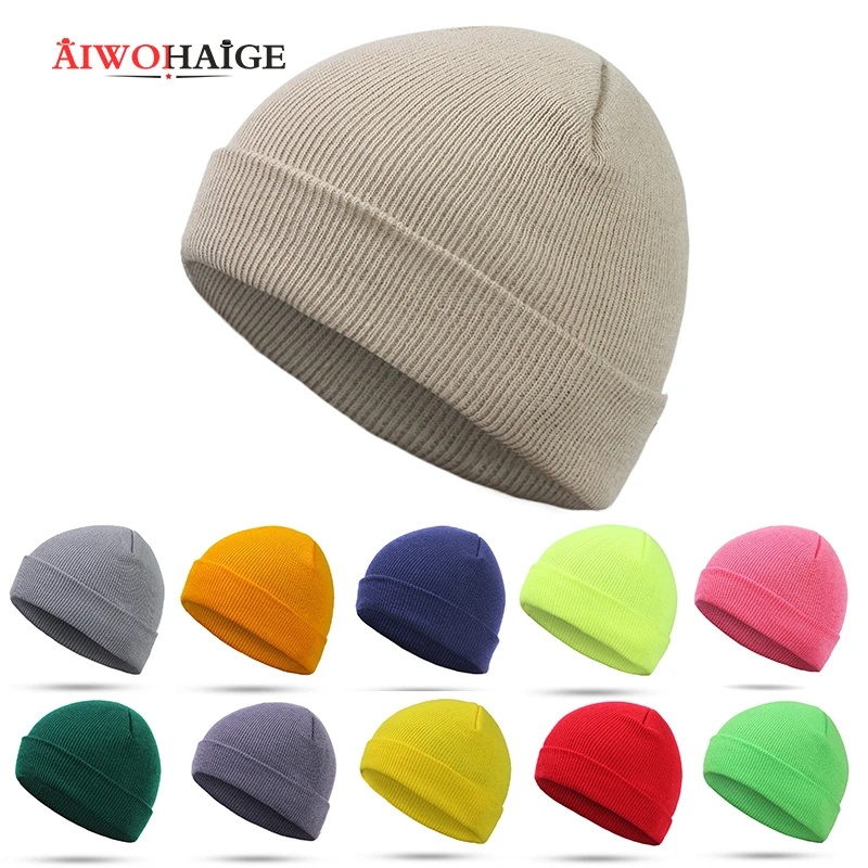 

2019 New Unisex Winter Ribbed Knitted Cuffed Short Melon Cap Solid Color Skullcap Baggy Retro Ski Fisherman Docker Beanie Hat Slouchy