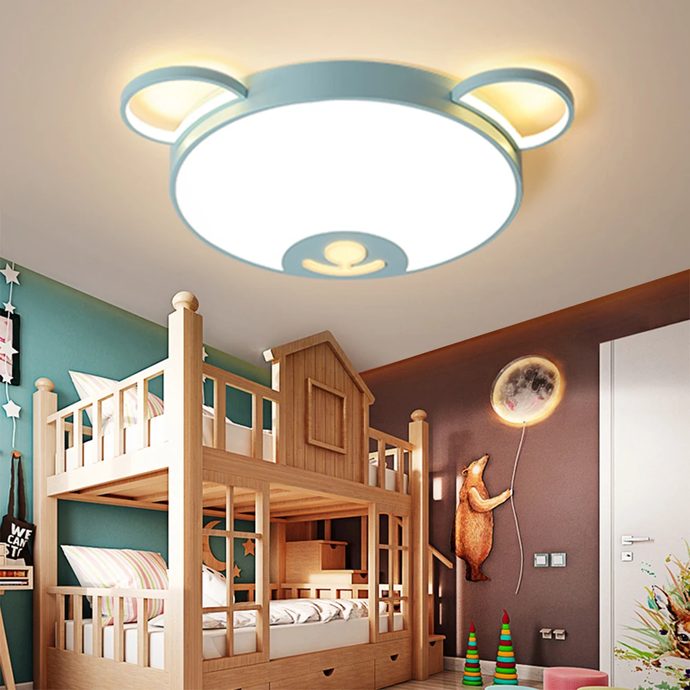 Modern LED Bear Ceiling Light with Remote Dimmable Pink Metal Lamp for Kids Girls Boys Child Bedroom Children's Room Kitchen | Лампы и