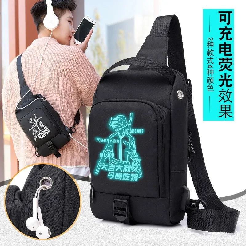 

Chicken Celebrity Style Men Chest Pack Cool Night Light Backpack Fashion USB Charging Music Kids Shoulder Oblique Bag