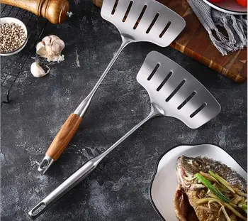 

1PC New 304 Stainless Steel Fish Spatula with Long Handle/Slotted Turner for Steak Fish/Kitchen Frying & GrillingTools OK 1139