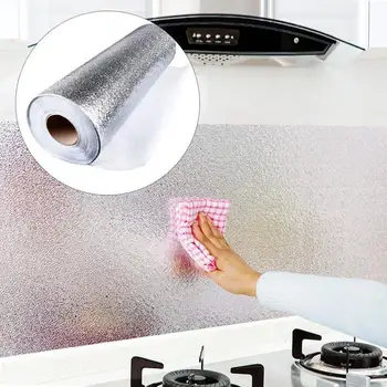 1Roll Aluminum Foil Thicken Self Adhesive Cabinet Kitchen Oil proof Protection Kitchen Foil Waterproof Stove Tin Gas Access Z2K0